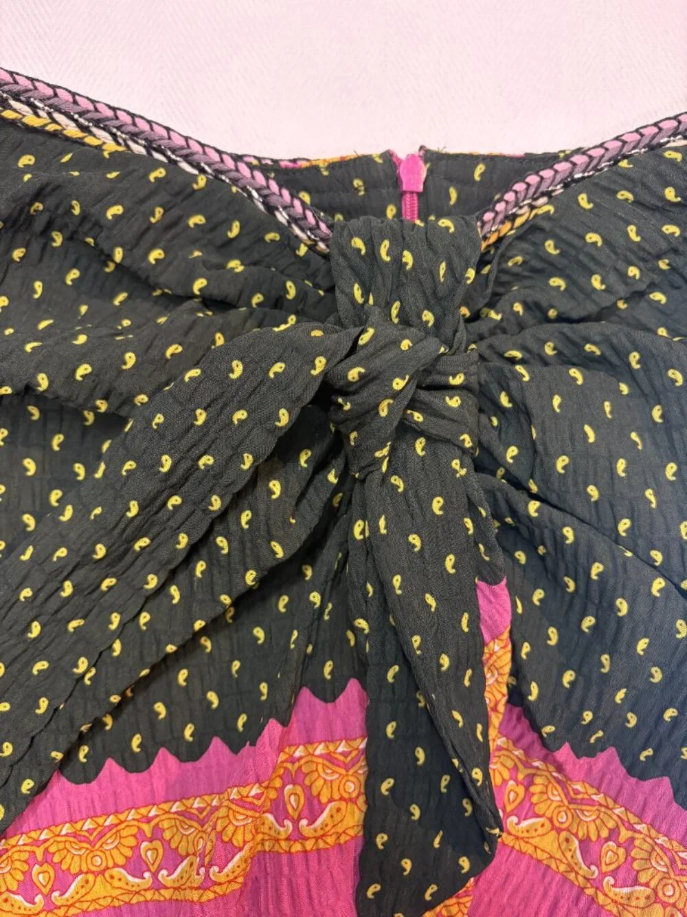 Zara Boho Paisley & Border Print Knot Front Mini Skirt